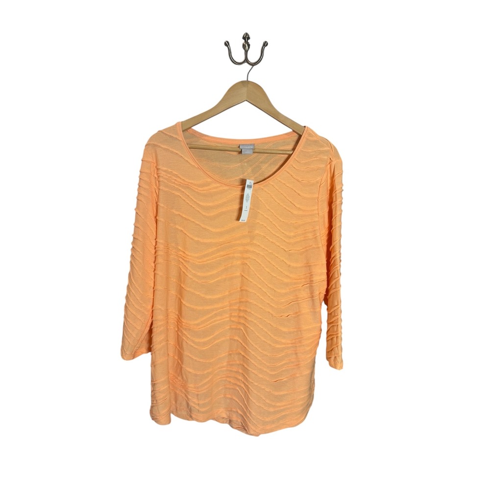 NWT Chicos Textured Knit Top Women's Size 3 (XL) Peach Orange 3/4 Sleeve Flowy‎